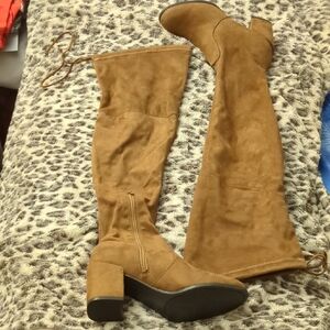 Unisa Tan Lace Up Over the Knee Boots